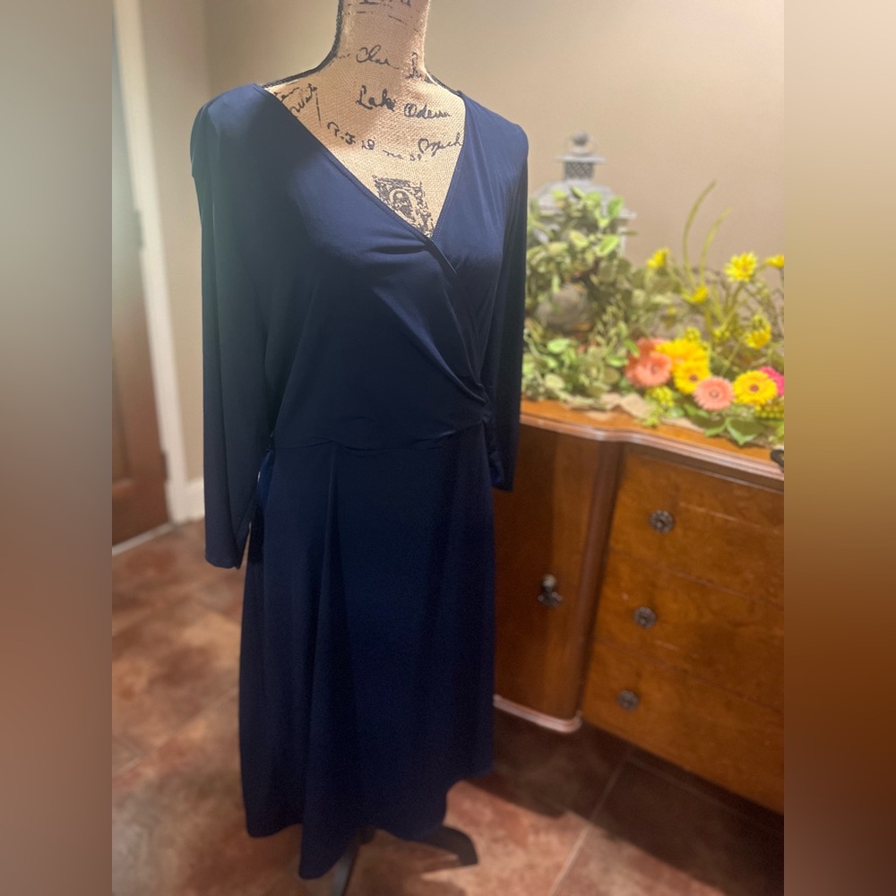 NY Collection Deep Blue Long Sleeve Dress